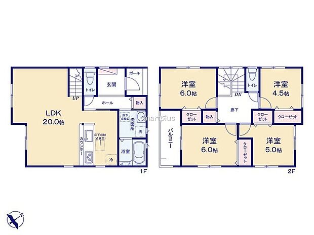 ~リビングイン階段を採用~ ・リビングイン階段なので2階へ行く際、降りる際に必ずリビングを通る「ご家族の顔が見える」仕様。 ・家族の距離が近づく間取となっております。