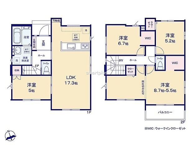 ～間取り変更も可能なプラン～ ・2階14.2帖の洋室は間仕切りを造る事で2部屋に分ける事が可能。 ・ご家族の状況に応じて部屋の数を変更できるプランです。 