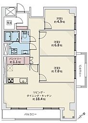 マンションニュー緑台B棟 3LDKの間取図画像