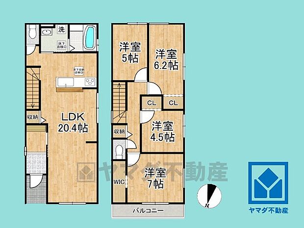 4LDK、土地面積105.52平米、建物面積102.17平米、木造2階建。2026年3月下旬完成予定。