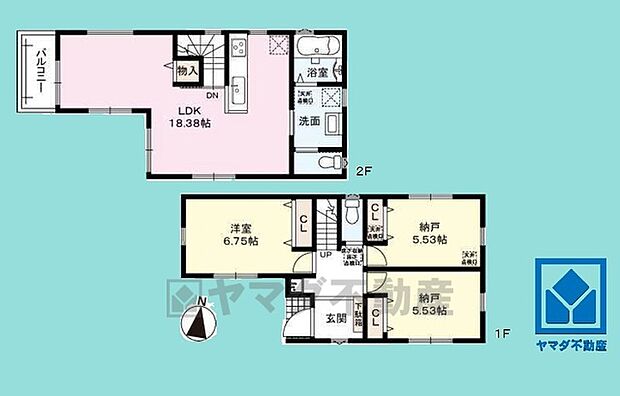 1SSLDK、土地面積75.31平米、建物面積83.62平米、木造2階建。