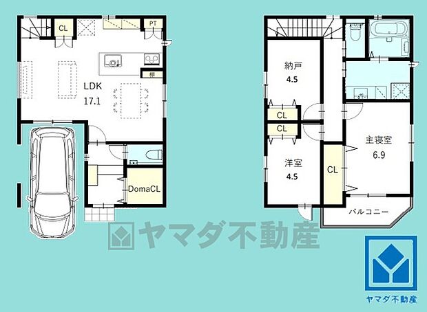 3LDK、土地面積85.34平米、建物面積96.05平米、木造2階建。