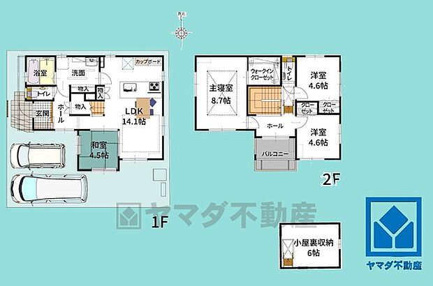 4LDK、土地面積97.25平米、建物面積95.45平米、木造2階建。5号地です。区画それぞれ間取りが違うので、ライフスタイルに合わせてご検討ください。
