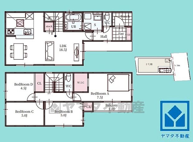 4LDK、土地面積91.58平米、建物面積96.05平米、木造2階建。2025年11月完成済。2期3号棟です。区画それぞれ間取りが違うので、ライフスタイルに合わせてご検討ください。