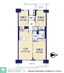 ベルヴィル大宮A棟 3LDKの間取図画像