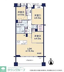アトラス上大岡ヒルズ 3LDKの間取図画像
