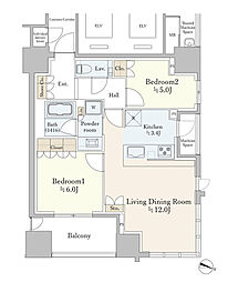 大阪市北区中津1丁目マンション 2LDKの間取図画像