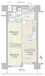 プレサンスロジェ難波GRANDWEST 2LDKの間取図画像