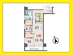 ルミネ五反田第2 2LDKの間取図画像