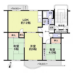 名谷19団地80号棟 3LDKの間取り