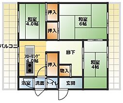 MS北島A棟 2階2DKの間取り