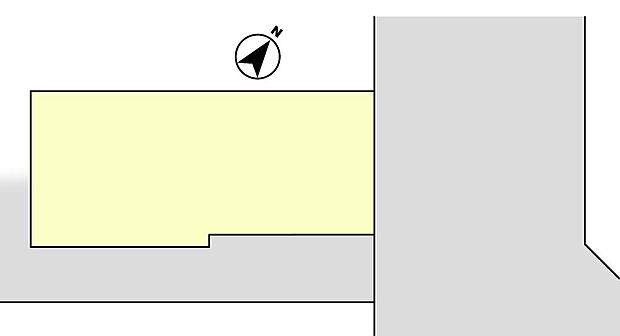 地区画図。前面道路、隣地通路でまるで角地のような立地。