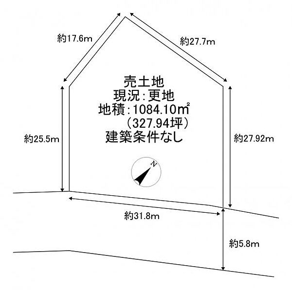 土地価格2480万円、土地面積1084.10平米の 南東側間口で道路に約31.8m接面！