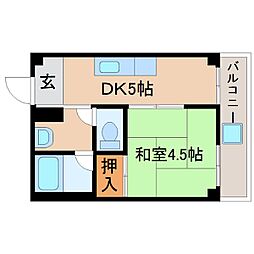 JR東海道・山陽本線 立花駅 徒歩7分の賃貸マンション 2階1DKの間取り