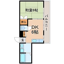 JR東海道・山陽本線 立花駅 徒歩4分の賃貸マンション 2階1DKの間取り