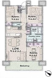 イニシア大宮日進 3LDKの間取図画像