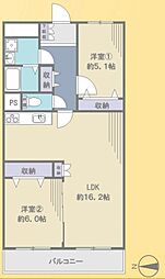ハイラーク浦和 2LDKの間取図画像