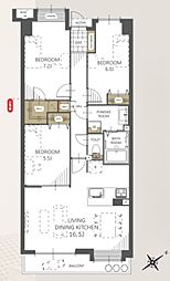 ラミーユ浦和ハイライズセカンドキャッスル 3LDKの間取図画像