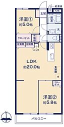 大宮セントラルハイツ 2LDKの間取図画像