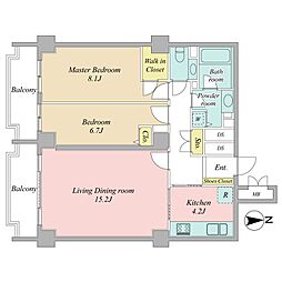 広尾ガーデンヒルズN棟 2LDKの間取図画像