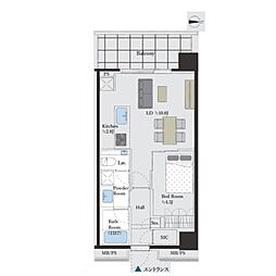 グランドメゾン白金の杜ザ・タワー 1LDKの間取図画像