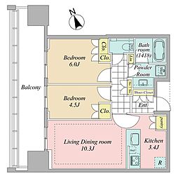 ブランズタワー芝浦 2LDKの間取図画像