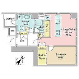 マジェスタワー六本木 1LDKの間取図画像