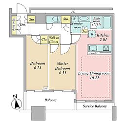 クレストプライムタワー芝 2LDKの間取図画像