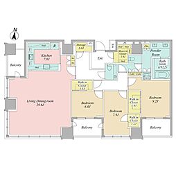 ザ・パークハウス白金二丁目タワー 3LDKの間取図画像