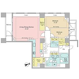 麻布台パークハウス 2LDKの間取図画像