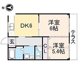 近鉄生駒線 王寺駅 バス15分 竜田神社前下車 徒歩4分の賃貸アパート 1階2DKの間取り