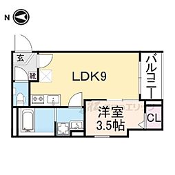 瓢箪山ラドスール 1LDKの間取図画像