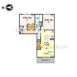 プラミシア 3階2LDKの間取り