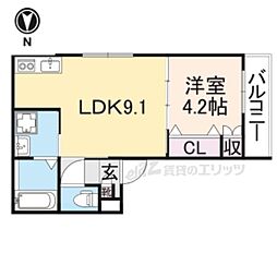 近鉄大阪線 弥刀駅 徒歩9分の賃貸アパート 3階1LDKの間取り
