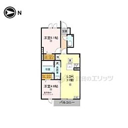 JR関西本線 法隆寺駅 徒歩28分の賃貸アパート 1階2LDKの間取り