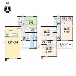 近鉄奈良線 生駒駅 徒歩16分の賃貸一戸建て 2階4LDKの間取り
