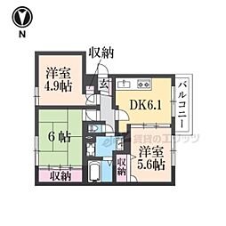 ヴェスタｉｎ盾津 3階3DKの間取り