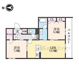 グランドゥール中小阪 202 2階2LDKの間取り