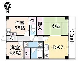 ツインコート帝塚山 2階3DKの間取り