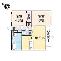 グランコート塚口 2階2LDKの間取り