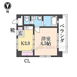近鉄けいはんな線 荒本駅 徒歩6分の賃貸マンション 4階1Kの間取り