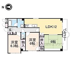 パープルツィン園田 1階3LDKの間取り