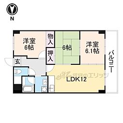 阪急伊丹線 新伊丹駅 徒歩9分の賃貸マンション 3階3LDKの間取り