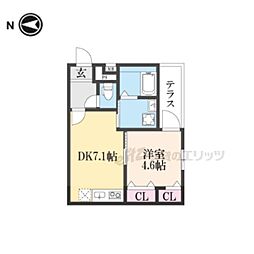 フジパレス弥刀III番館 3階1DKの間取り