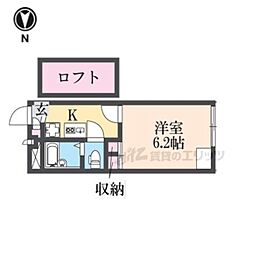 レオパレスルフラン 205 2階1Kの間取り