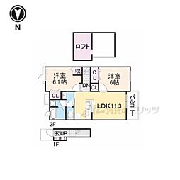 コッティI 2階2LDKの間取り