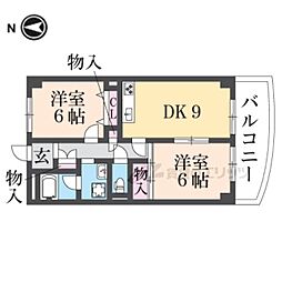 阪急伊丹線 伊丹駅 徒歩4分の賃貸マンション 5階2LDKの間取り