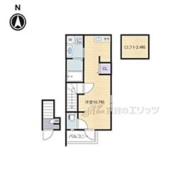近鉄大阪線 弥刀駅 徒歩9分の賃貸アパート 2階ワンルームの間取り