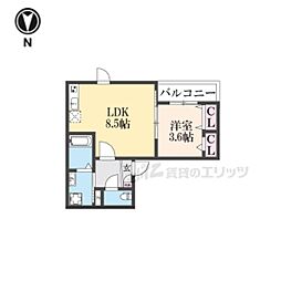 ザカラ―東本町Ｂ棟 2階1LDKの間取り