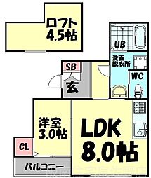 QHOUSE桑原 1LDKの間取図画像